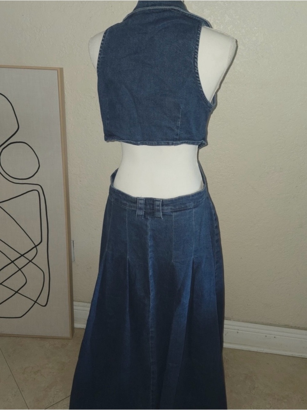 Urban Revivo Denim Cutout Maxi Jean Dress - size 10 - Picture 4 of 5